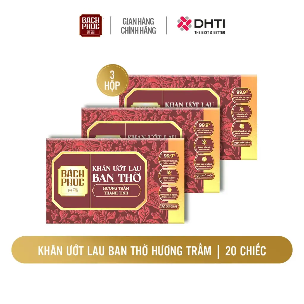 Combo 3 hộp Hộp 20 chiếc khăn ướt lau bàn thờ Bách Phúc hương quế